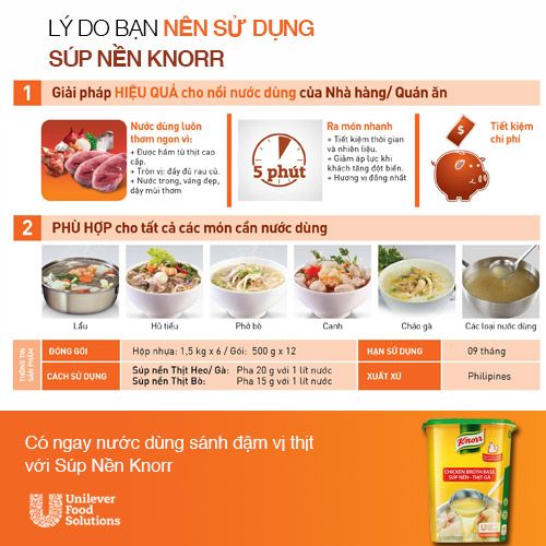 Knorr Súp Nền Thịt Gà 1.5kg - Có ngay nước dùng sánh đậm vị thịt với súp nền Knorr Thịt Gà