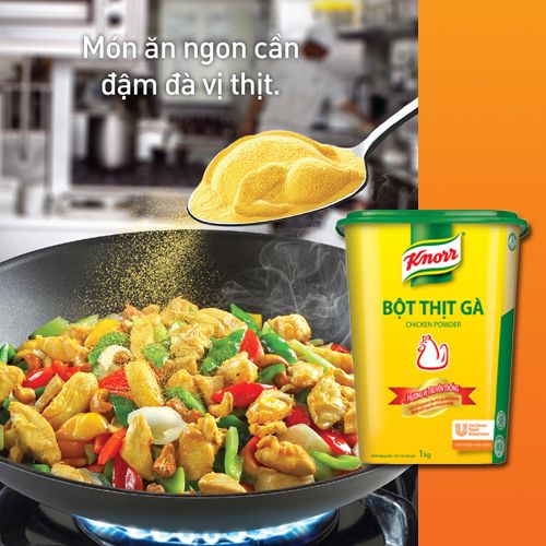 Knorr Bột Thịt Gà 1kg - Knorr Bột Thịt Gà được làm từ thịt gà cao cấp sẽ giúp món ăn của bạn thêm thơm ngon và đậm vị thịt hơn.