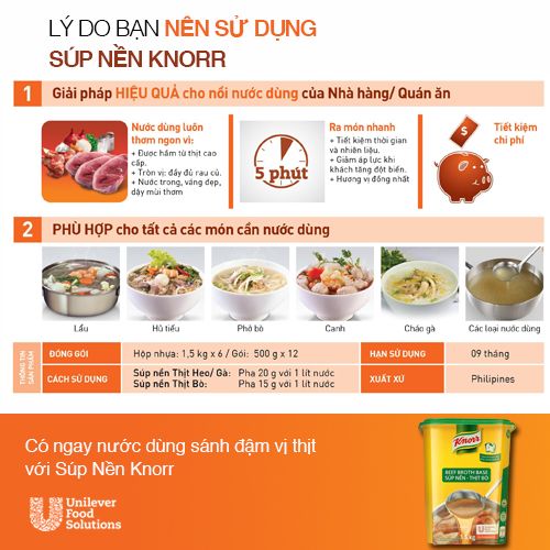 Knorr Súp Nền Thịt Bò 1.5kg - Có ngay nước dùng sánh đậm vị thịt với Knorr Súp Nền Thịt Bò