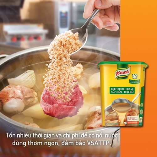Knorr Súp Nền Thịt Bò 1.5kg - Có ngay nước dùng sánh đậm vị thịt với Knorr Súp Nền Thịt Bò