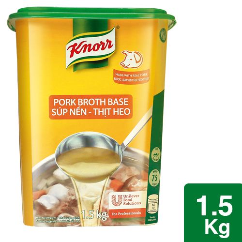 Knorr Súp Nền Thịt Heo 1.5kg - Chỉ cần 5 phút để có ngay nước dùng sánh đậm vị thịt với Knorr Súp Nền Thịt Heo.