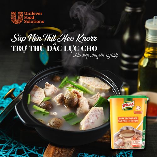 Knorr Súp Nền Thịt Heo 1.5kg - Chỉ cần 5 phút để có ngay nước dùng sánh đậm vị thịt với Knorr Súp Nền Thịt Heo.