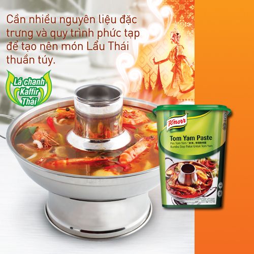 Knorr Súp Nền Lẩu Thái 1.5kg - Knorr Súp Nền Lẩu Thái mang đến hương vị Tom Yam Thái thuần túy, đặc trưng cho nhà hàng!
