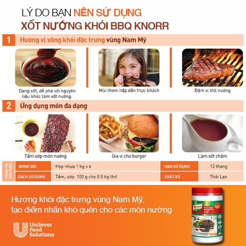 Knorr Xốt Nướng Khói Hickory BBQ 1kg - Xốt nướng khói BBQ Knorr với hương khói đặc trưng vùng Nam Mỹ, tạo điểm nhấn khó quên cho món nướng